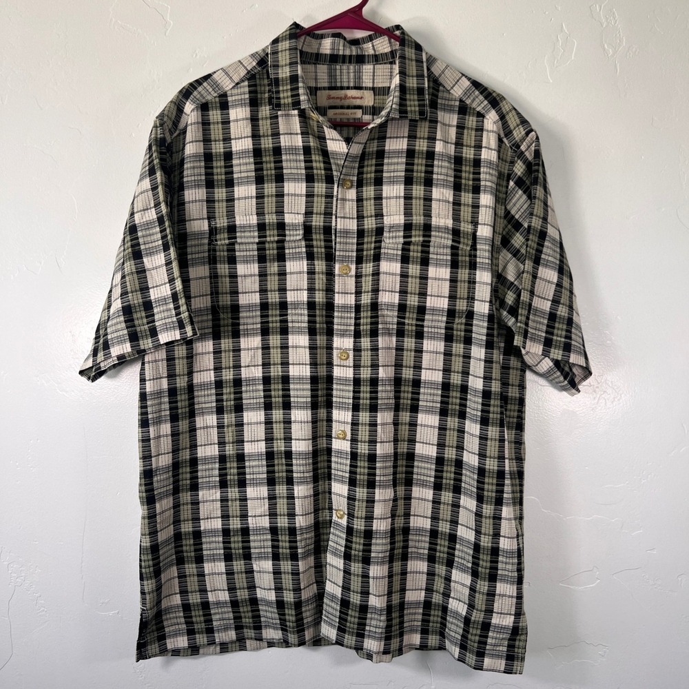 Tommy Bahama Button Up Shirt Mens Medium Green Plaid 100% Silk Original Fit - Picture 2 of 9